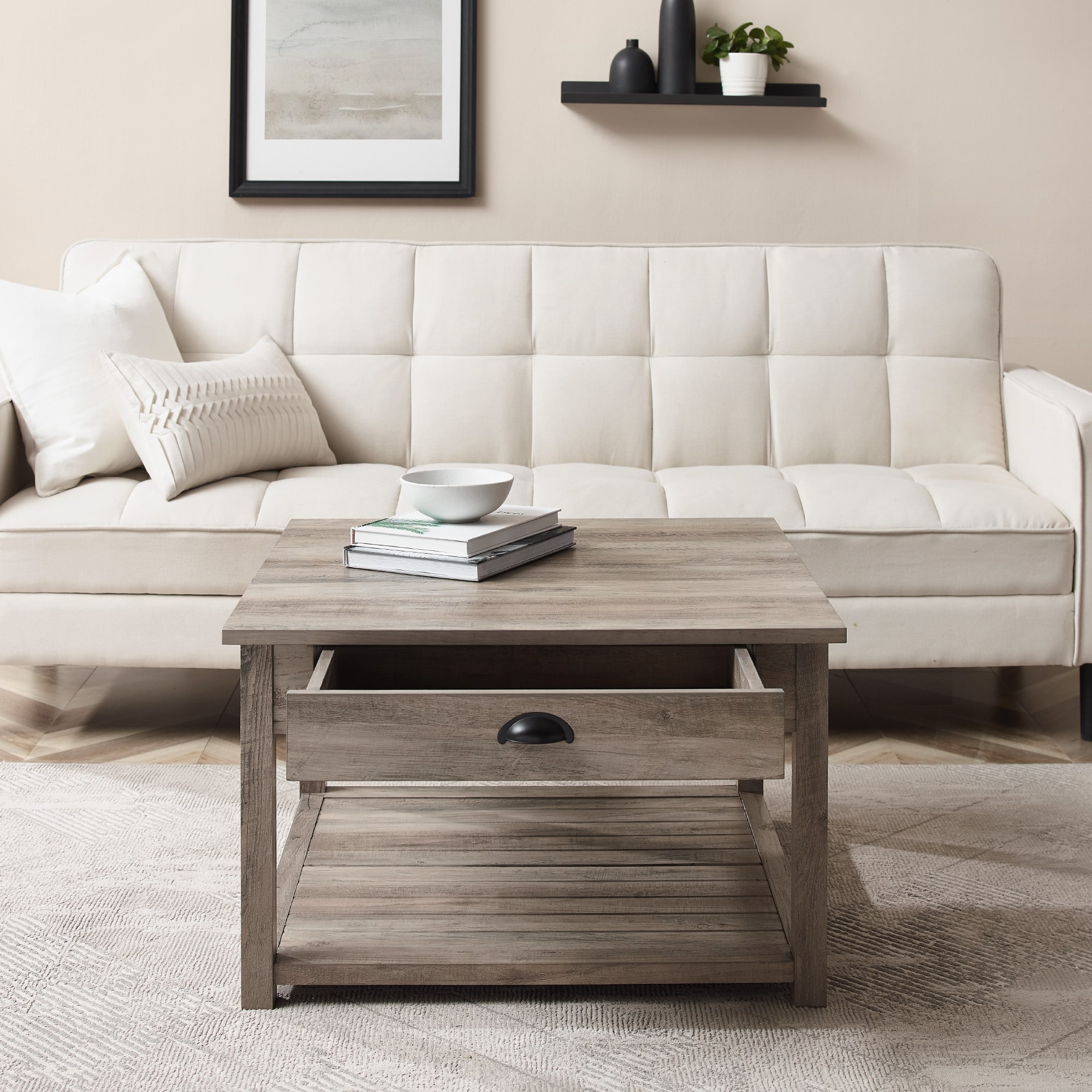 Walker Edison 30" Gray Square Country Coffee Table